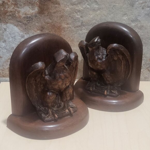 Vintage Pair Wooden Bald Eagle Bookends - Picture 7 of 12
